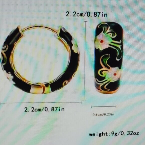 CCO Floral Huggie Hoop Earrings Enamel Stainless Steel Posts Black Pink OS New - Picture 8 of 12